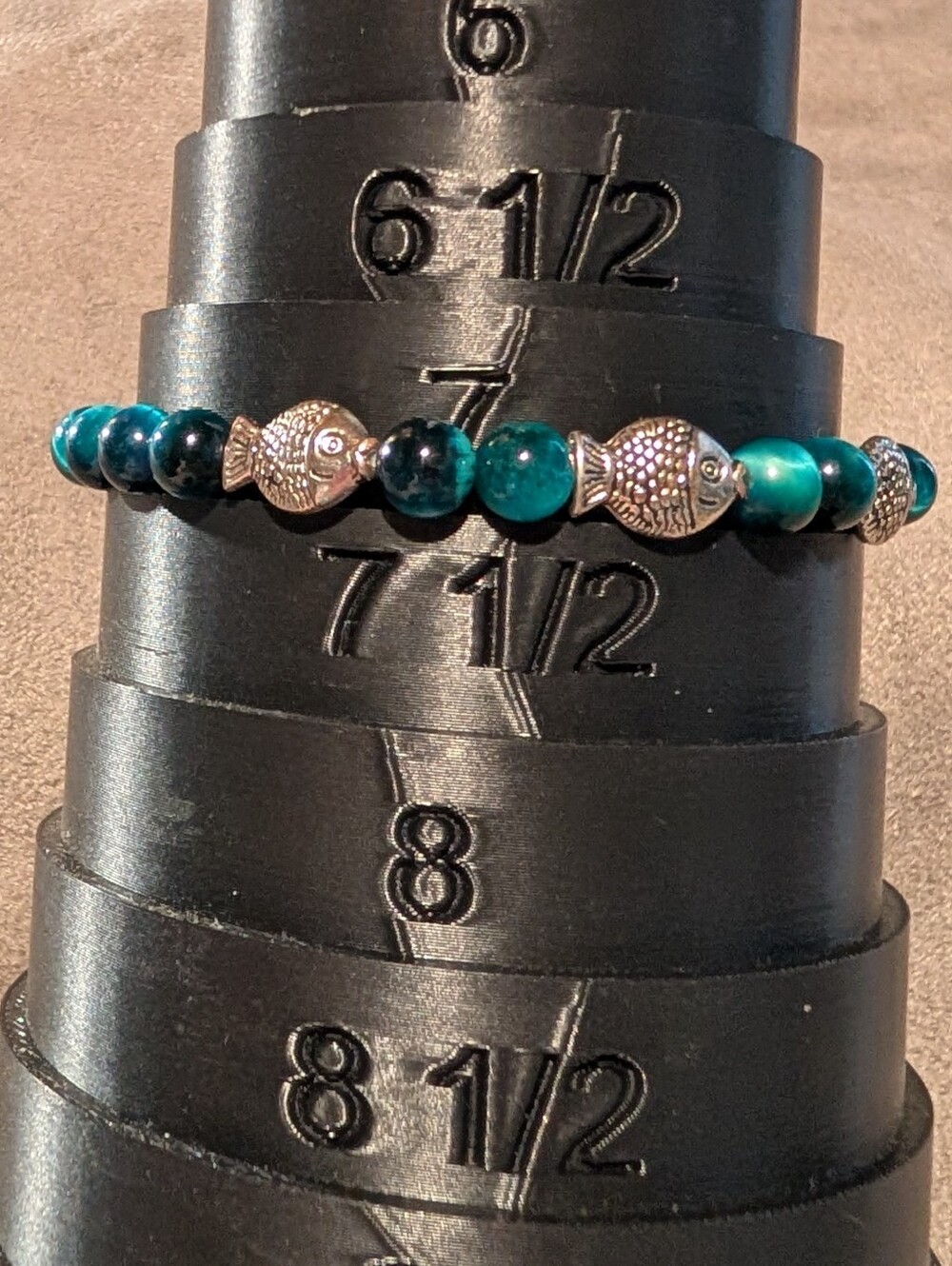 Teal Tigers Eye with Fish Accents Stretch Bracelet - Picture 3 of 8